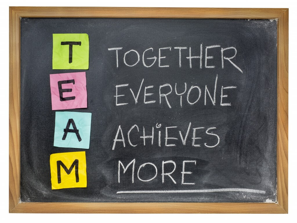 chalkboard with the acronym team - together everyone achieves more